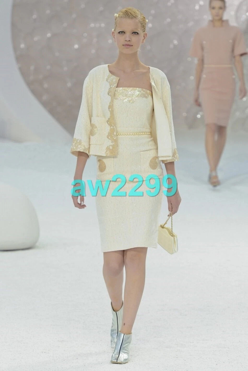 CHANEL Embellished Sleeveless Runway Dress Ivory 38 Cc Logo