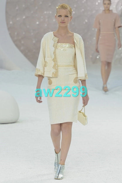 CHANEL Embellished Sleeveless Runway Dress Ivory 38 Cc Logo