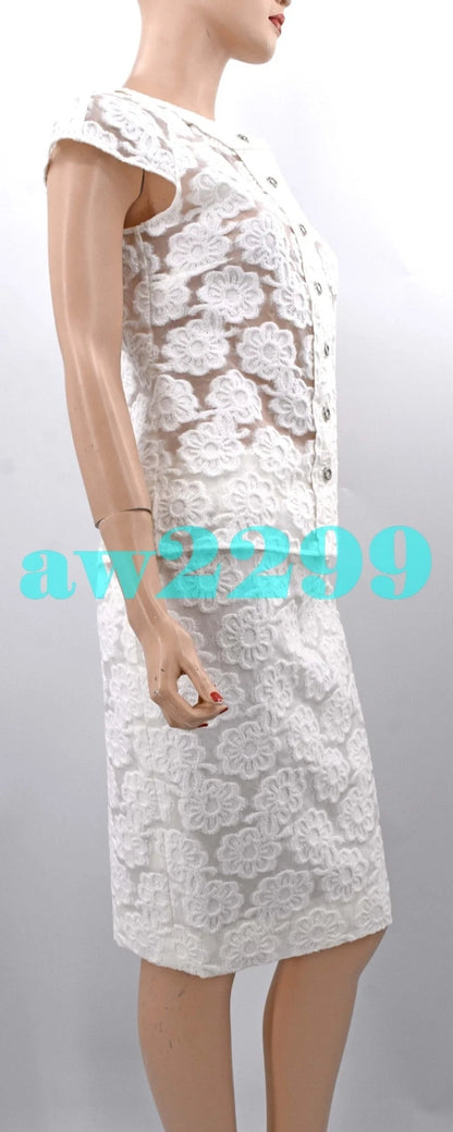 CHANEL 09C 2009 NEW CAMELLIA CC LOGO 2-PIECE JACKET & SKIRT SUIT FR 36 OFF-WHITE