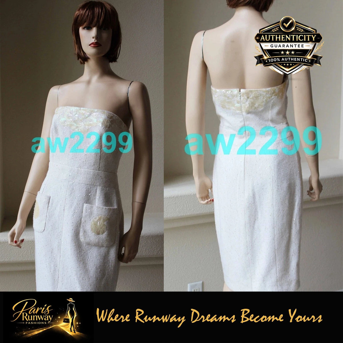 CHANEL Embellished Sleeveless Runway Dress Ivory 38 Cc Logo
