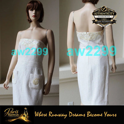 CHANEL Embellished Sleeveless Runway Dress Ivory 38 Cc Logo