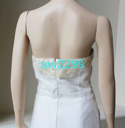 CHANEL Embellished Sleeveless Runway Dress Ivory 38 Cc Logo