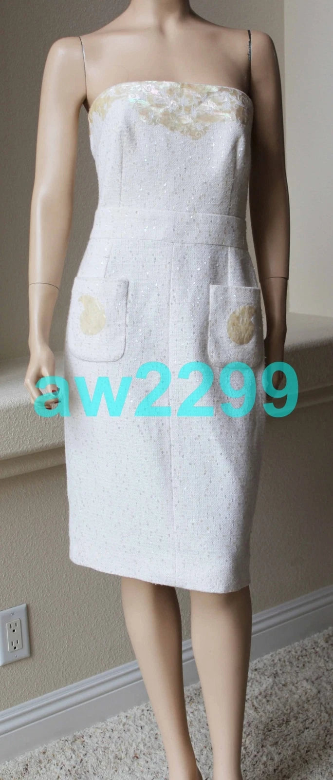 CHANEL Embellished Sleeveless Runway Dress Ivory 38 Cc Logo