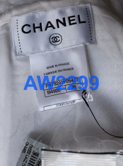 CHANEL $7050 NWT MOST WANTED 14P 2014 FANTASY TWEED LACE DRESS CC LOGO 36 RARE