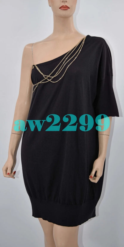 Chanel 08P New Most Wanted Chain-Embellished Cashmere CC Logo Dress 38 Black