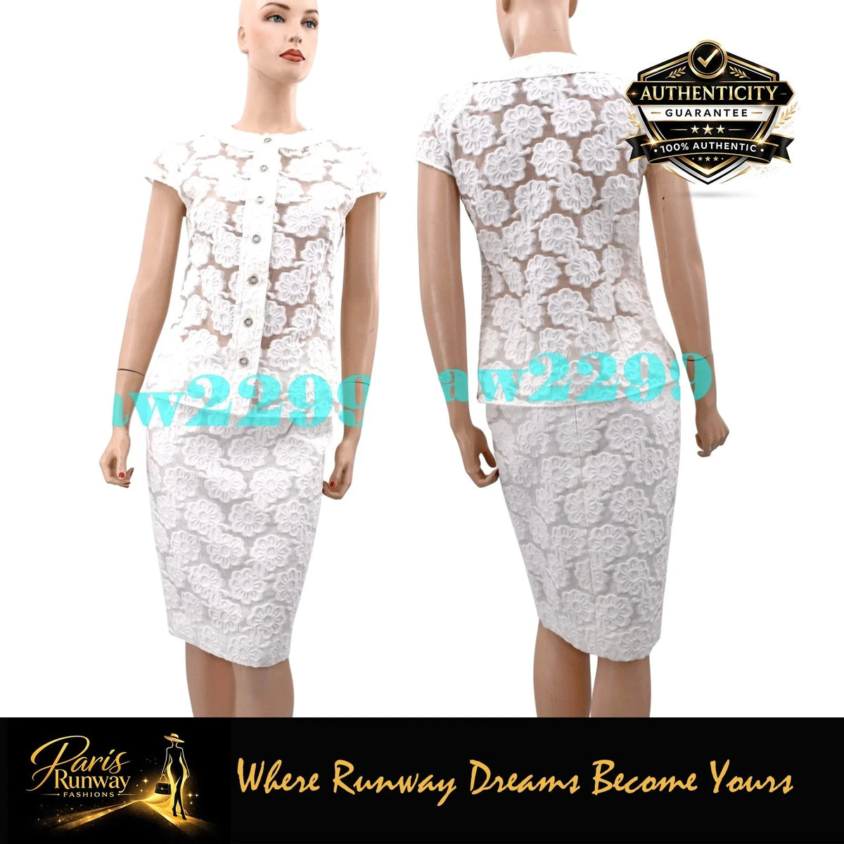 CHANEL 09C 2009 NEW CAMELLIA CC LOGO 2-PIECE JACKET & SKIRT SUIT FR 36 OFF-WHITE