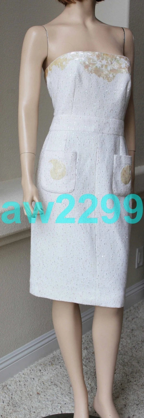 CHANEL Embellished Sleeveless Runway Dress Ivory 38 Cc Logo