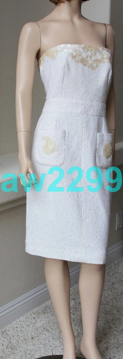 CHANEL Embellished Sleeveless Runway Dress Ivory 38 Cc Logo