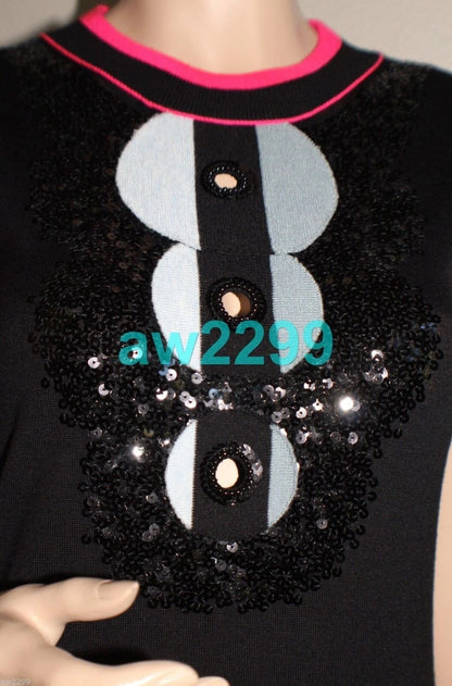 CHANEL 08P 2008 New Authentic 100% Cashmere Sequins Beaded Appliqué Dress 40