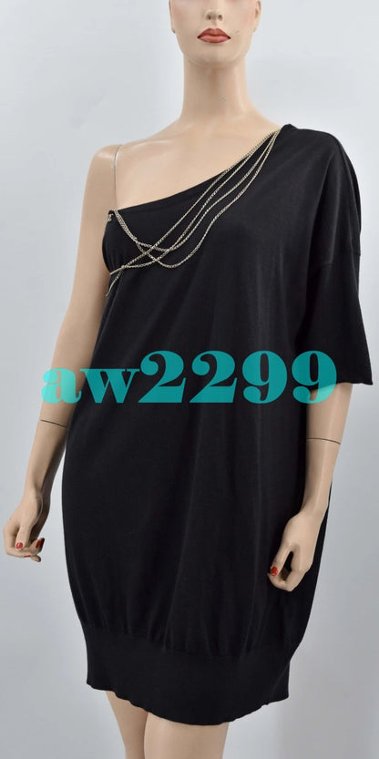 Chanel 08P New Most Wanted Chain-Embellished Cashmere CC Logo Dress 38 Black